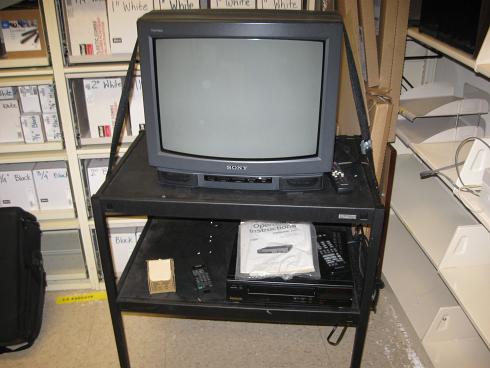 Sony Color TV, Panasonic VHS, and Cart